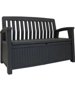 Panchina cassapanca keter "patio storage bench" in resina grafite, 132x61,2x89 cm