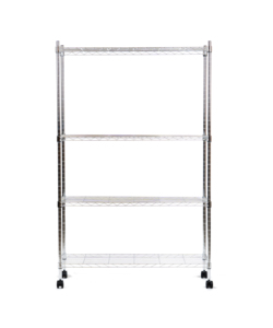 Scaffale in metallo cromato 4 ripiani con ruote, 89x34x142 cm