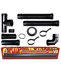 Kit stufa a pellet nero smaltato, tubi 80 mm