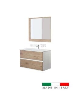 Mobile bagno sospeso 'fabula' 2 cassetti bianco e rovere, 90x47x57 cm