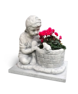 Statua porta vaso da giardino 'tommy' in cemento anticato colore grigio - 46x58x41 cm