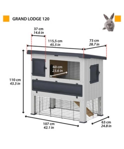 Gabbia per conigli 'grand lodge 120' grigio,  115,5x73x110 cm - ferplast