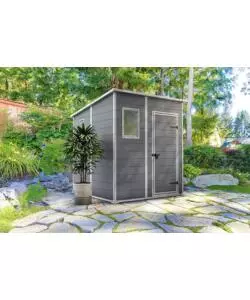 Casetta da giardino keter "manor pent 6x6" in resina colore grigio con porta battente singola 183,5x185x200 cm