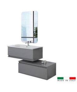 Mobile bagno sospeso 'pastello' grigio con cassetti, 90x47x35 cm