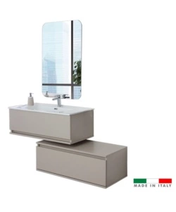 Mobile bagno sospeso 'pastello' tortora con cassetti, 90x47x35 cm