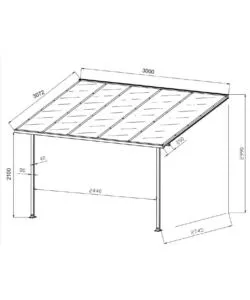 Pergola a muro da esterno euro garden "memphis" in alluminio e policarbonato, 303x295x305 cm