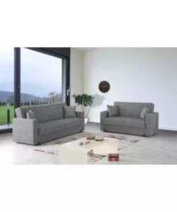 Divano letto 3 posti "mali" in tessuto grigio con cassettone, 212x83x74 cm