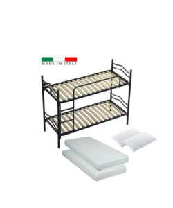 Letto a castello con rete a doghe 2 cuscini e 2 materassi, 203x145,5x83 cm