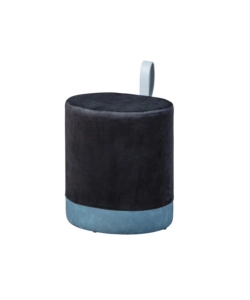 Pouf nero e azzurro con maniglia in ecopelle, 38x32,5x43 cm