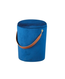 Pouf 'secchiello' in velluto blu con maniglia, 35x35x45 cm