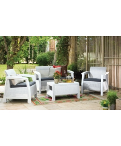 Set da giardino keter "corfu lounge" in polipropilene colore bianco, 4 sedute e tavolino