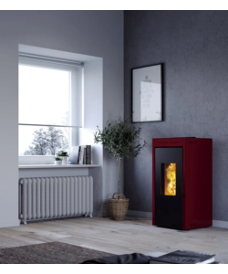 Termostufa a pellet ermetica e ventilata invicta "teramo" bordeaux 16,8 kw