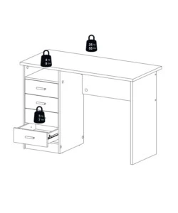 Scrivania con 4 cassetti bianca, 110x76x48,5 cm