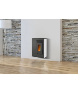 STUFA A PELLET SLIM VENTILATA CARIS "FIORE" BIANCO 5,0 KW - STAFFA A MURO INCLUSA