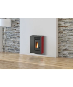 STUFA A PELLET SLIM VENTILATA CARIS "FIORE" BORDEAUX 5,0 KW - STAFFA A MURO INCLUSA