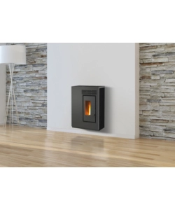 STUFA A PELLET SLIM VENTILATA CARIS "FIORE" NERO 5,0 KW - STAFFA A MURO INCLUSA