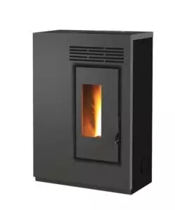 Stufa a pellet slim ventilata caris 'fiore' nero 5,0 kw - staffa a muro inclusa