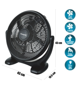 Ventilatore da appoggio box tondo diametro 36 cm con 5 pale e 3 velocitÀ, 50 w