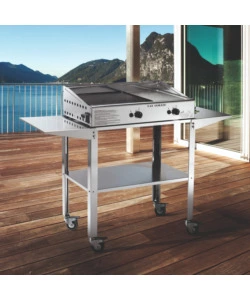 Carrello per plancha in acciaio inox grande, 128,5x46x76 cm - ompagrill