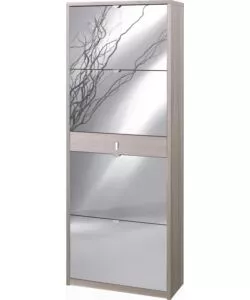 Scarpiera olmo con 4 ante a specchio e 1 cassetto, 63x29x164 cm