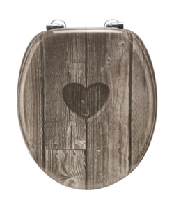 Sedile copri water decoro cuore, mdf, marrone