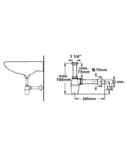 Sifone a bottiglia 1 1/4" in ottone cromato, per bagno