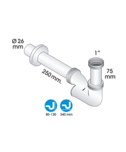 Sifone a "u" 1" in ottone cromato, per bagno