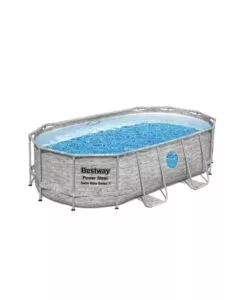 Piscina fuori terra ovale bestway "power steel" effetto finta pietra e oblo' 427x250x100 cm con filtro, scala, copertura e chemconnect - cod. 56714