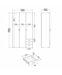 Armadio 'space' con 3 ante e 3 cassetti bianco, 115,8x49,50x200,40 cm