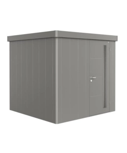 Casetta da giardino biohort 'neo 1a' in acciaio zincato colore grigio quarzo metallizzato con porta battente semplice 180x180x222 cm - cod. 87003