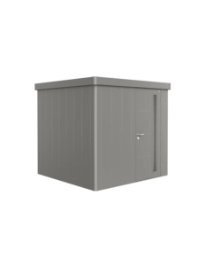 Casetta da giardino biohort 'neo 2b' in acciaio zincato colore grigio quarzo metallizzato con porta battente semplice 236x236x222 cm - cod. 87034