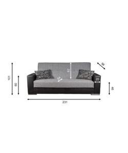 Divano letto "padova" 3 posti nero e grigio, 230x97x93 cm