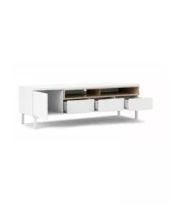 Mobile tv bianco e legno con 1 anta e 3 cassetti, 156x48x48 cm