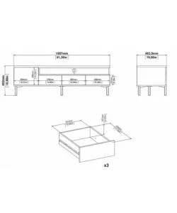 Mobile tv bianco e legno con 1 anta e 3 cassetti, 156x48x48 cm