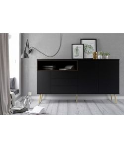 Credenza buffet nera TemaHome. Mobile Tv in legno noce con 3 ante laccate  nere, ideale in cucina e sala da pranzo. Misure 81x190x45 cm.