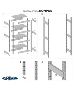 Scaffale in metallo "kompos" rack pesante con 3 piani a pianett, 186x50x240 cm portata 1200 kg - grima