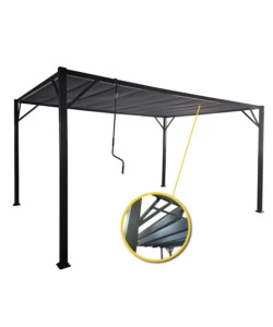 Gazebo pergola bioclimatica da esterno euro garden "louver" in acciaio grigio, 3x3 m