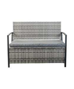 Panchina da esterno euro garden "maia" in metallo e pe rattan con contenitore e cuscino grigio, 118x58x87 cm