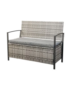 Panchina da esterno euro garden 'maia' in metallo e pe rattan con contenitore e cuscino grigio, 118x58x87 cm