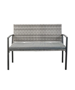 Panchina da esterno euro garden "spring" in metallo e pe rattan con cuscino grigio, 115x60x87 cm