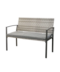 Panchina da esterno euro garden 'spring' in metallo e pe rattan con cuscino grigio, 115x60x87 cm