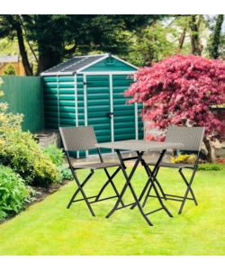 Set da esterno pieghevole euro garden "chicago" in acciaio e pe rattan colore grigio, 2 sedute e tavolino