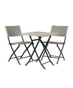 Set da esterno pieghevole euro garden 'chicago' in acciaio e pe rattan colore grigio, 2 sedute e tavolino