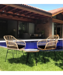 Set da esterno euro garden "miami" in metallo e pe rattan colore naturale, 2 sedute e tavolino