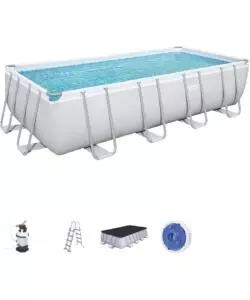 Piscina fuori terra rettangolare bestway "power steel frame" 488x244x122 cm con filtro a sabbia, scaletta e telo di copertura - cod. 56671