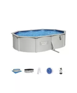 Piscina fuori terra rotonda bestway 'hydrum' 500x360x120 cm con pompa filtro a sabbia copertura, tappetino base, skimmer, scaletta e dispenser chemconnect - cod. 56586