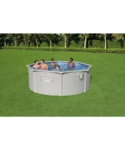 Piscina fuori terra rotonda bestway "hydrum" 360x120 cm con copertura, tappetino base, skimmer, scaletta e dispenser chemconnect - cod. 56574