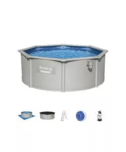 Piscina fuori terra rotonda bestway 'hydrum' 360x120 cm con copertura, tappetino base, skimmer, scaletta e dispenser chemconnect - cod. 56574