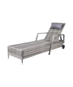 Lettino da esterno "holiday" in polyrattan grigio con cuscini e ruote, dimensioni 210x66x33 cm