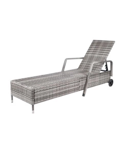 Lettino da esterno "holiday" in polyrattan grigio con cuscini e ruote, dimensioni 210x66x33 cm